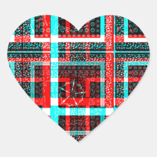 Colourful Square Maze  geometrical chequered patte Heart Sticker