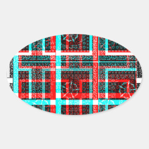 Colourful Square Maze  geometrical chequered patte Oval Sticker