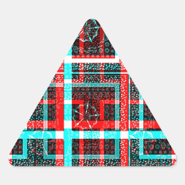 Colourful Square Maze  geometrical chequered patte Triangle Sticker (Front)