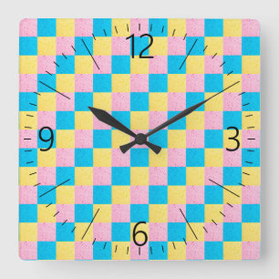 Colourful square pattern wall clock
