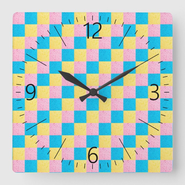 Colourful square pattern wall clock (Front)