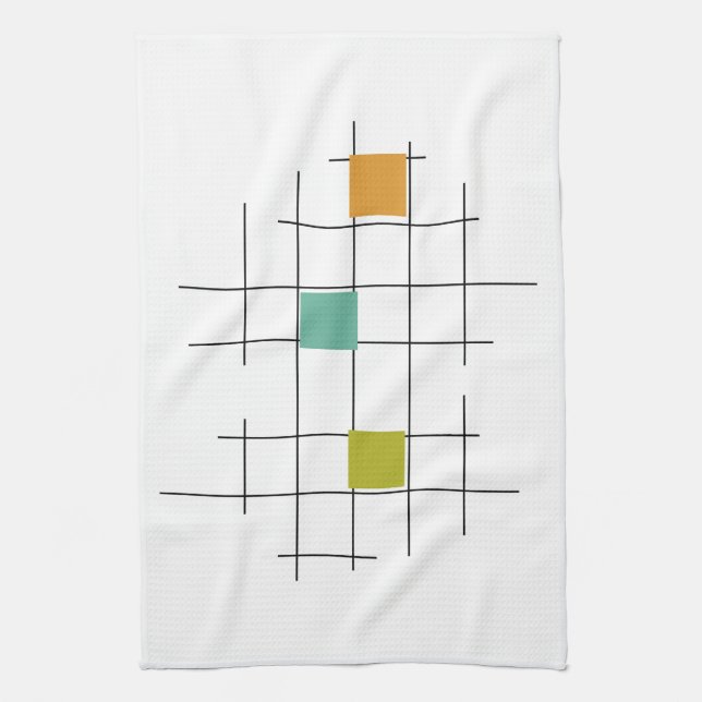 Colourful Squares and Lines Geometric Mid Century Tea Towel (Vertical)