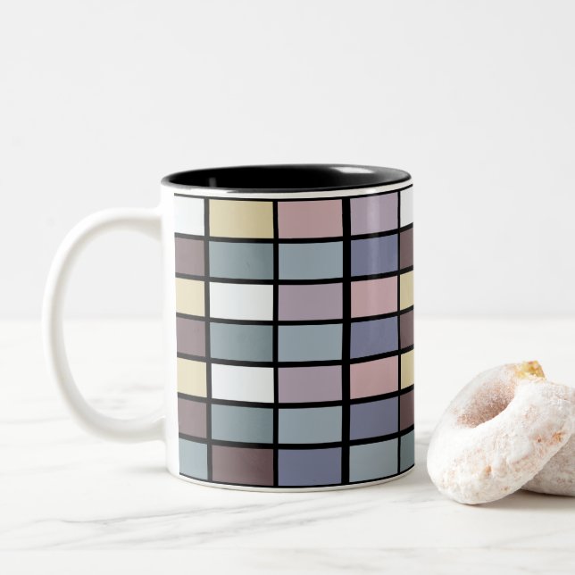 Colourful Squares Geometric  Two-Tone Coffee Mug (With Donut)