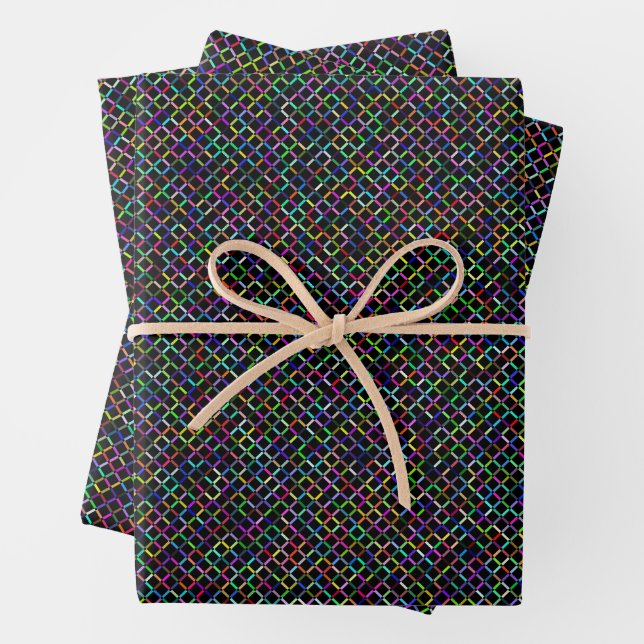 colourful squares geometric unique vibrant pattern wrapping paper sheet (In situ)