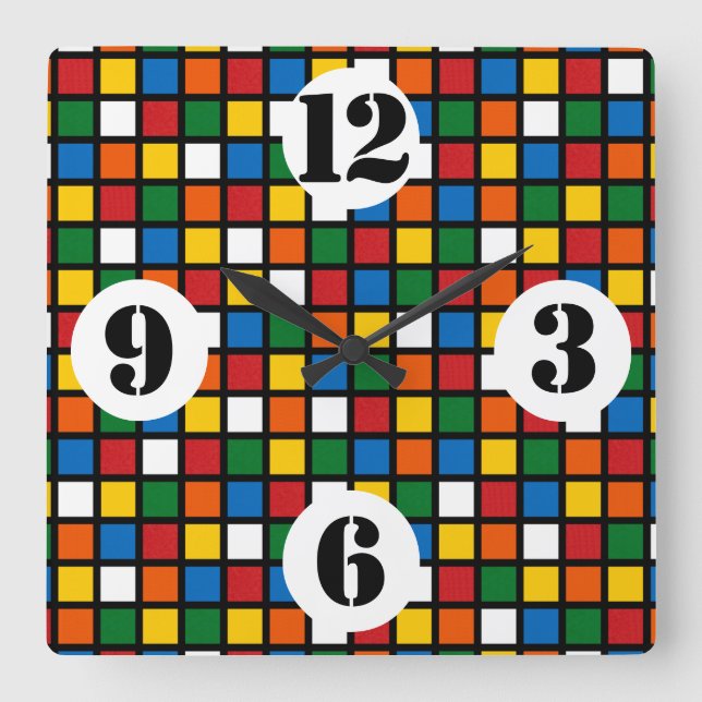 Colourful Squares in Primary Colours Wall Clock (Front)