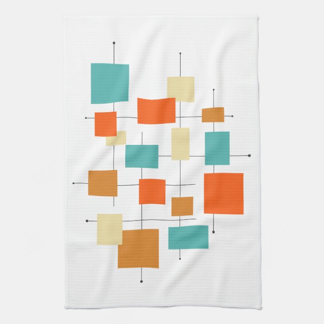 Colourful Squares Mid Century Retro Squares Tea Towel (Vertical)