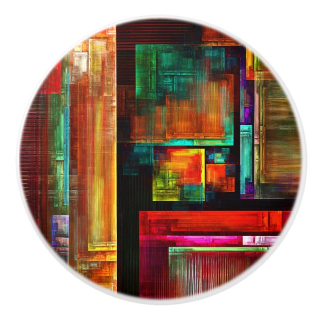 Colourful Squares Modern Abstract Art Pattern #04 Ceramic Knob (Front)