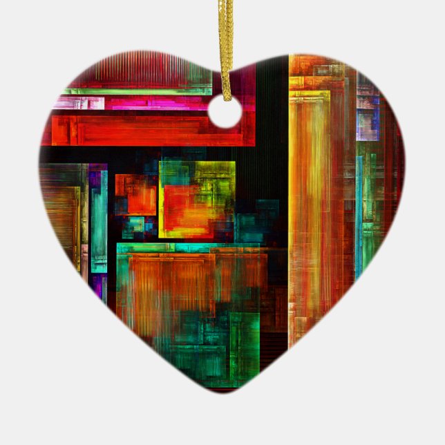 Colourful Squares Modern Abstract Art Pattern #04 Ceramic Tree Decoration (Front)