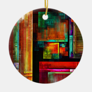 Colourful Squares Modern Abstract Art Pattern #04 Ceramic Tree Decoration