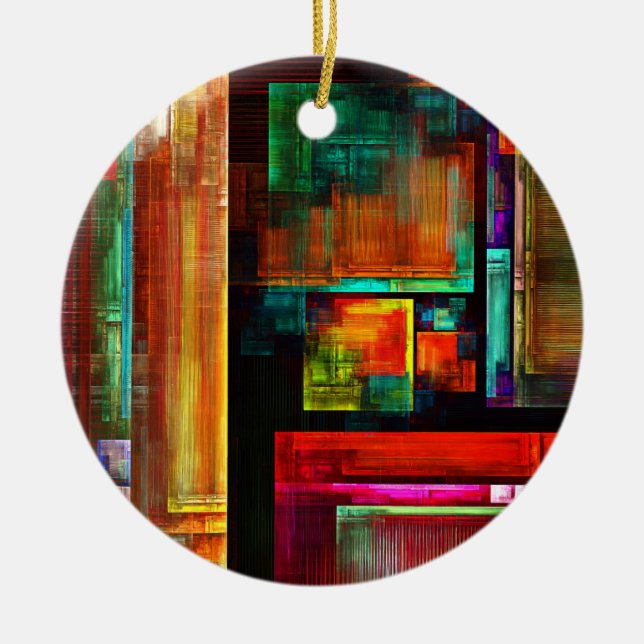 Colourful Squares Modern Abstract Art Pattern #04 Ceramic Tree Decoration (Front)