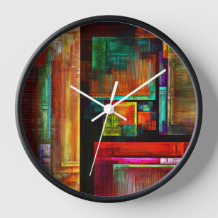 Colourful Squares Modern Abstract Art Pattern #04 Clock