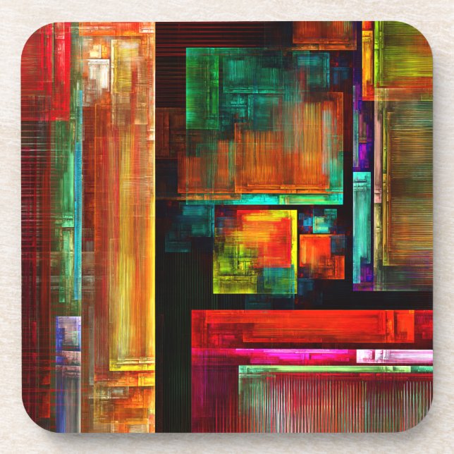 Colourful Squares Modern Abstract Art Pattern #04 Coaster (Front)
