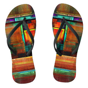 Colourful Squares Modern Abstract Art Pattern #04 Flip Flops