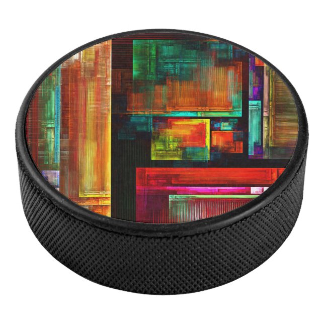 Colourful Squares Modern Abstract Art Pattern #04 Hockey Puck (3/4)