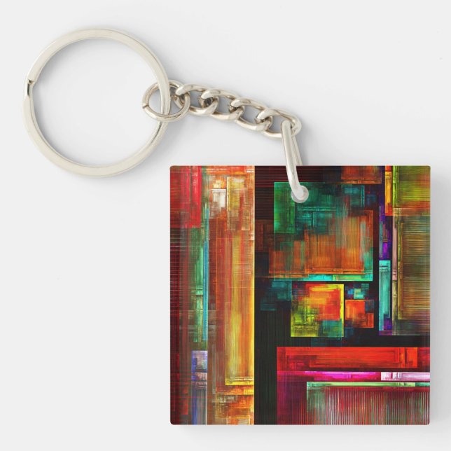 Colourful Squares Modern Abstract Art Pattern #04 Key Ring (Front)