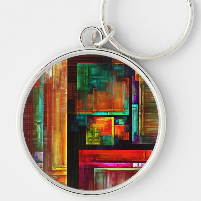 Colourful Squares Modern Abstract Art Pattern #04 Key Ring (Front)