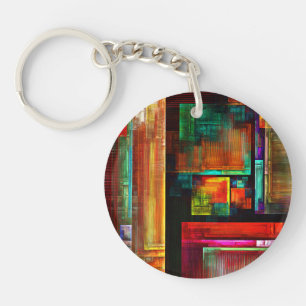 Colourful Squares Modern Abstract Art Pattern #04 Key Ring