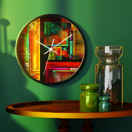 Colourful Squares Modern Abstract Art Pattern #04 Large Clock