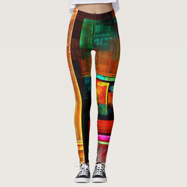 Colourful Squares Modern Abstract Art Pattern #04 Leggings (Front)