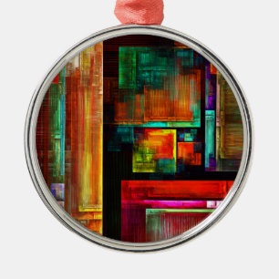 Colourful Squares Modern Abstract Art Pattern #04 Metal Tree Decoration