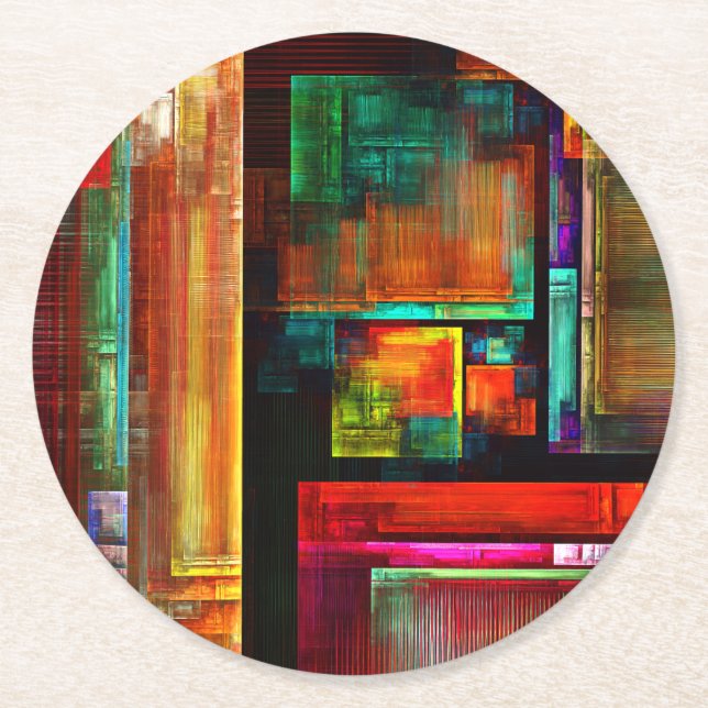 Colourful Squares Modern Abstract Art Pattern #04 Round Paper Coaster (Front)