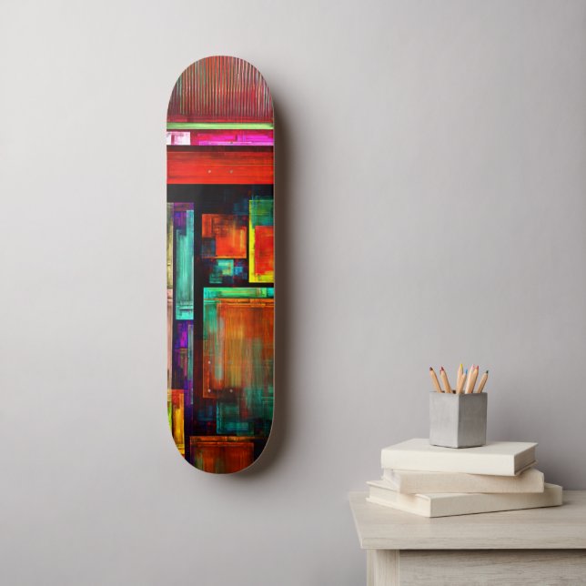 Colourful Squares Modern Abstract Art Pattern #04 Skateboard (Wall Art)