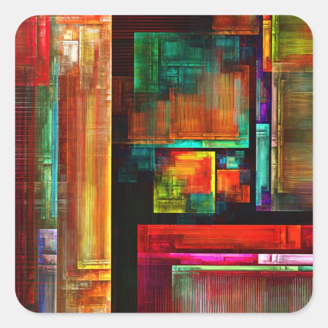 Colourful Squares Modern Abstract Art Pattern #04 Square Sticker (Front)