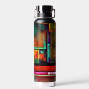 Colourful Squares Modern Abstract Art Pattern #04 Water Bottle