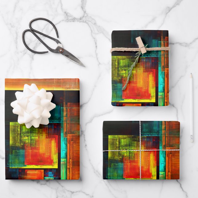 Colourful Squares Modern Abstract Art Pattern #04 Wrapping Paper Sheet (Front)