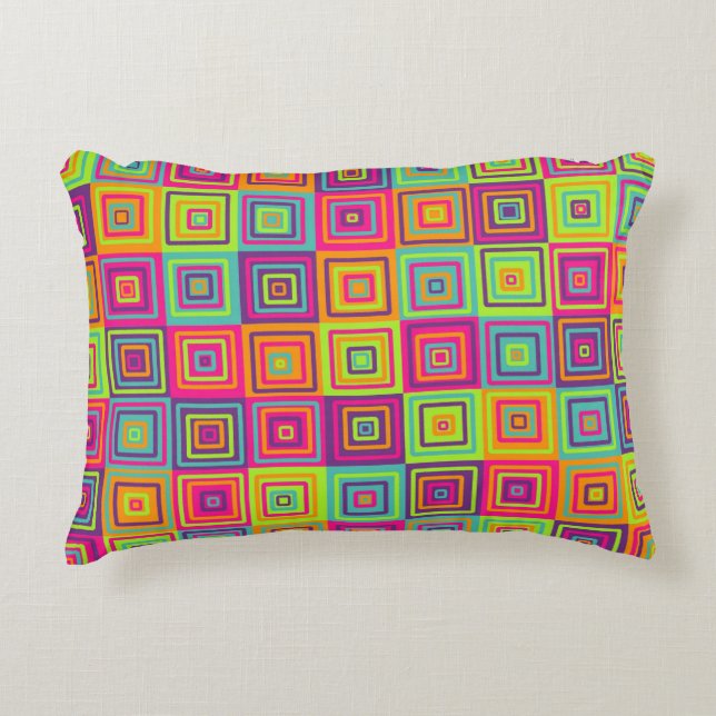 colourful Squares Pattern Decorative Cushion (Front)