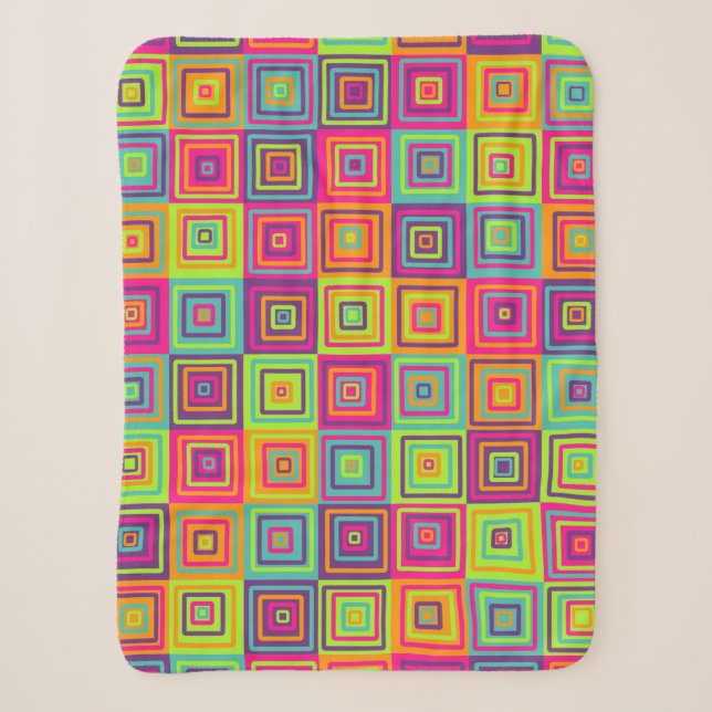 Colourful Squares Pattern Sherpa Blanket (Front)