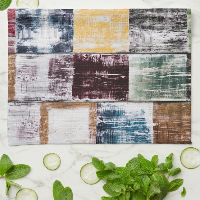 Colourful  squares pattern tea towel (Folded)