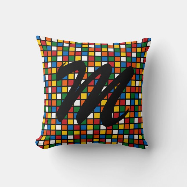 Colourful Squares Pillow w/Initial - Primary (Front)