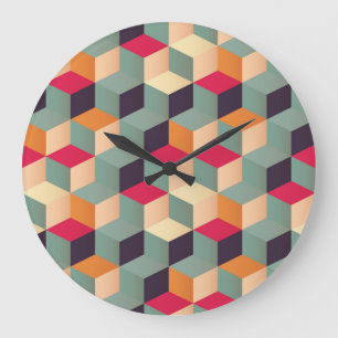 Colourful squares, retro geometric pattern. large clock