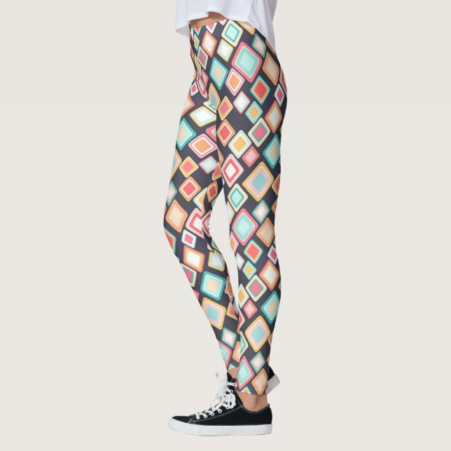 Colourful Squares Retro Pattern Leggings (Left)