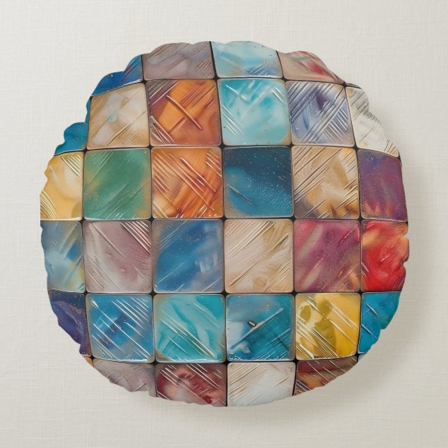 Colourful Squares Round Cushion (Front)