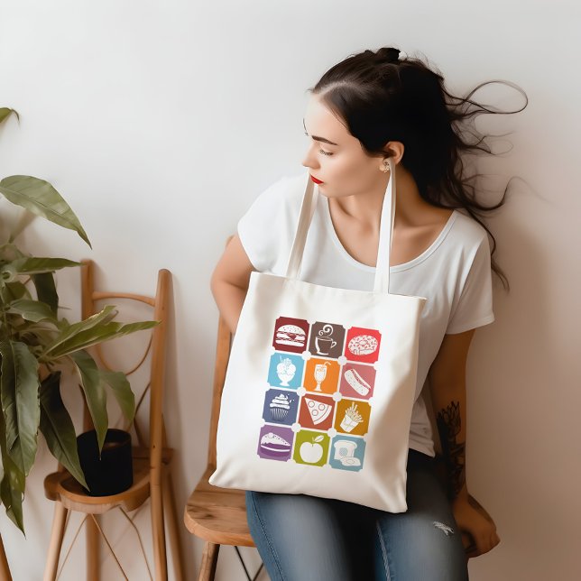 Colourful Squares Tasty Food silhouette for Foodie Tote Bag (Creator Uploaded)