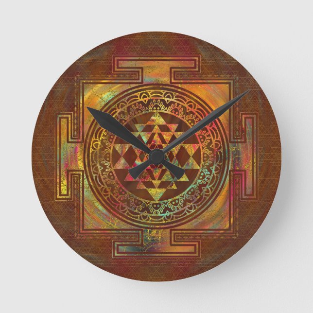 Colourful Sri Yantra  / Sri Chakra Round Clock (Front)