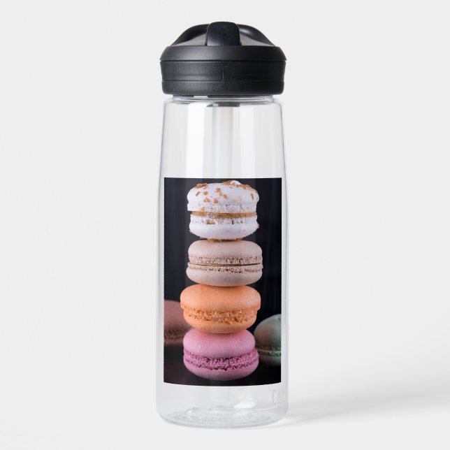 Colourful stack of French Macarons Water Bottle (Front)