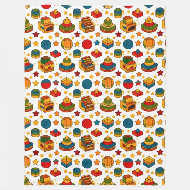 Colourful Stacking Toys and Shapes Pattern for Kid Fleece Blanket (Front)