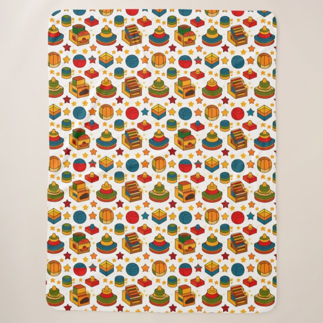 Colourful Stacking Toys and Shapes Pattern for Kid Sherpa Blanket (Front)