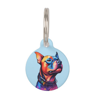 Colourful Staffy Bull Terrier Cyberpunk Design, Pet Tag