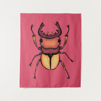 Colourful Stag Beetle Insect Art Pink Entomology Tapestry