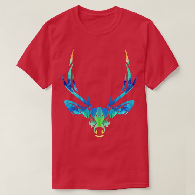 Colourful Stag Deer Head T-Shirt (Design Front)