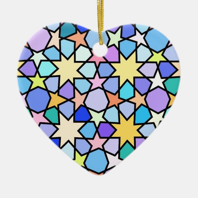 Colourful Stain glass effect Stars Pattern Ceramic Tree Decoration (Front)