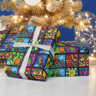 Colourful Stainded Glass pattern Christmas Wrapping Paper