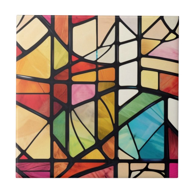 Colourful Stained Glass Abstract Pattern Tile (Front)