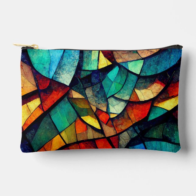 Colourful Stained Glass Abstraction Accessory Pouch (Front)