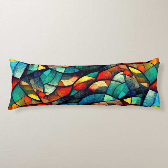 Colourful Stained Glass Abstraction Body Cushion (Front)
