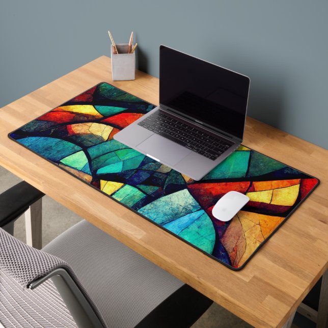Colourful Stained Glass Abstraction Desk Mat (Office 2)